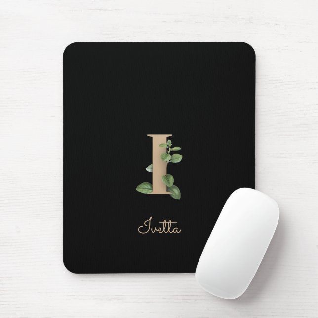 Elegant Botanical Monogram Letter I  Mouse Mat (With Mouse)