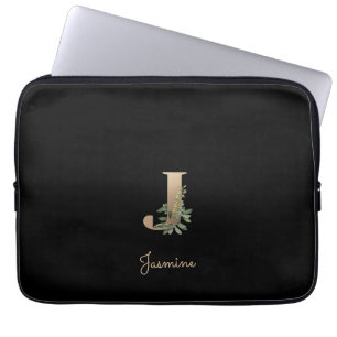 Elegant Botanical Monogram Letter J Laptop Sleeve