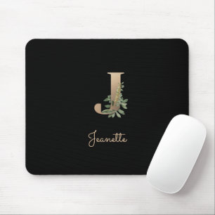 Elegant Botanical Monogram Letter J  Mouse Mat