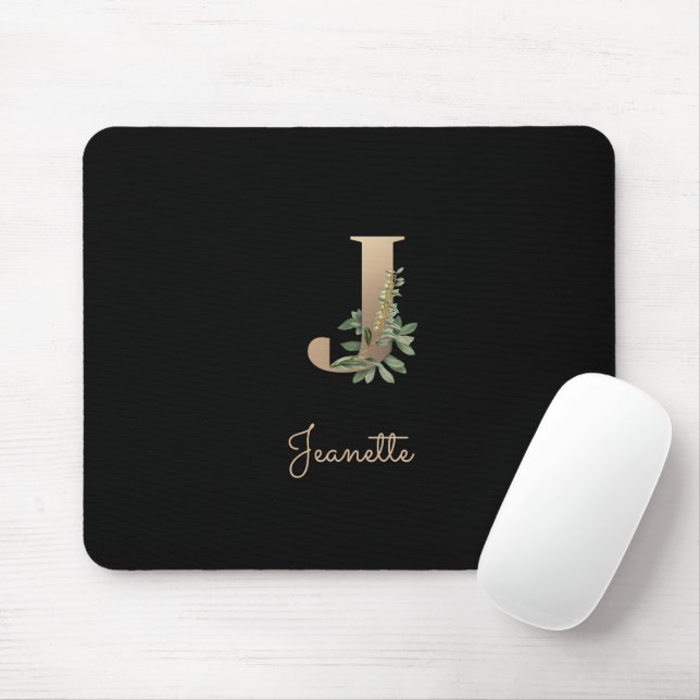 Elegant Botanical Monogram Letter J  Mouse Mat (With Mouse)