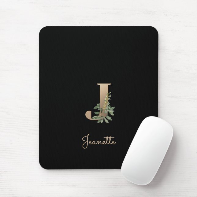 Elegant Botanical Monogram Letter J  Mouse Mat (With Mouse)