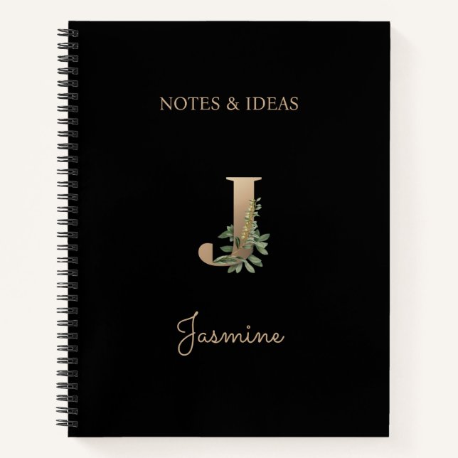Elegant Botanical Monogram Letter J  Notebook (Front)