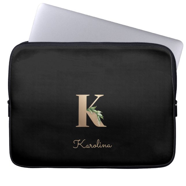 Elegant Botanical Monogram Letter K Laptop Sleeve (Front)
