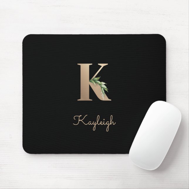 Elegant Botanical Monogram Letter K  Mouse Mat (With Mouse)