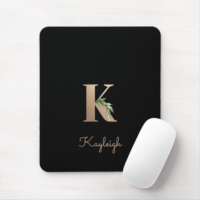Elegant Botanical Monogram Letter K  Mouse Mat (With Mouse)