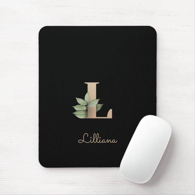 Elegant Botanical Monogram Letter L  Mouse Mat (With Mouse)