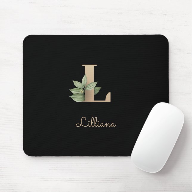 Elegant Botanical Monogram Letter L  Mouse Mat (With Mouse)