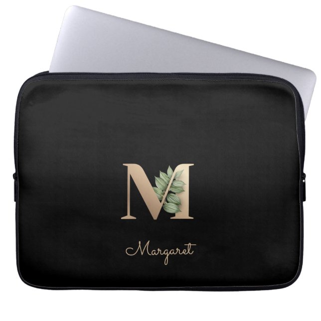 Elegant Botanical Monogram Letter M Laptop Sleeve (Front)
