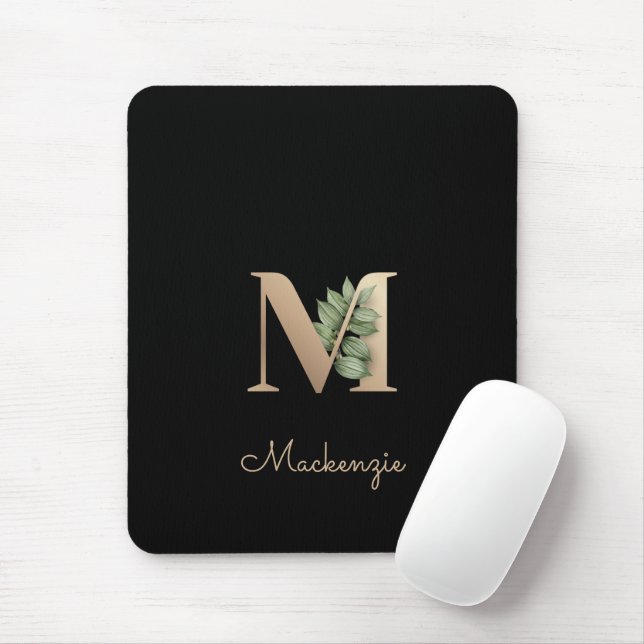 Elegant Botanical Monogram Letter M  Mouse Mat (With Mouse)