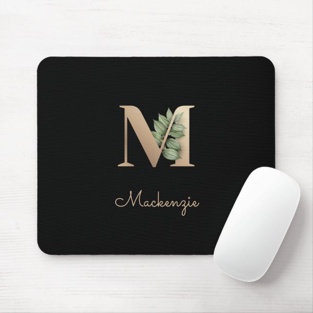 Elegant Botanical Monogram Letter M  Mouse Mat (With Mouse)