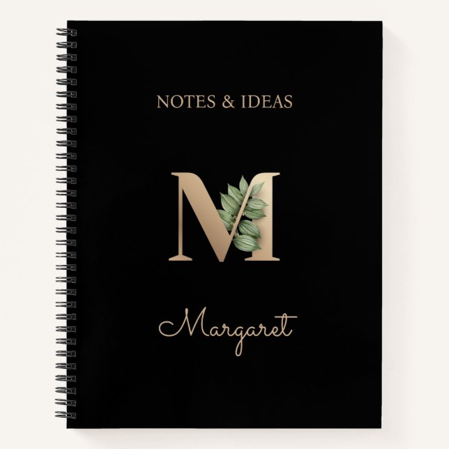 Elegant Botanical Monogram Letter M  Notebook (Front)