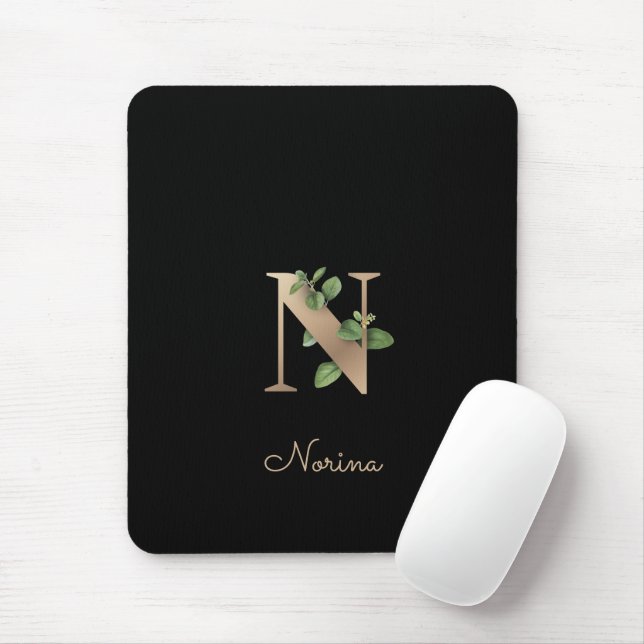 Elegant Botanical Monogram Letter N  Mouse Mat (With Mouse)