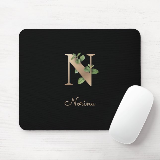 Elegant Botanical Monogram Letter N  Mouse Mat (With Mouse)