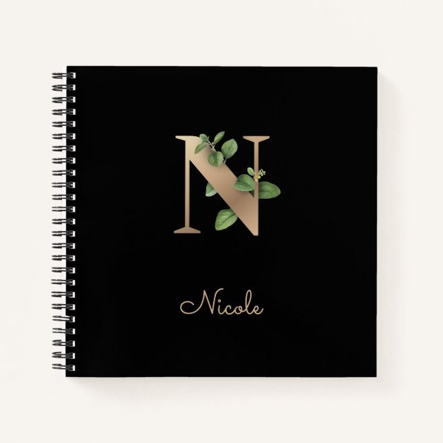 Elegant Botanical Monogram Letter N  Notebook (Front)