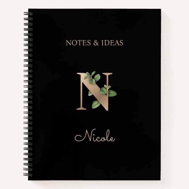 Elegant Botanical Monogram Letter N  Notebook (Front)