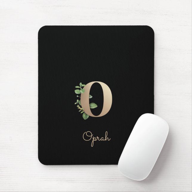 Elegant Botanical Monogram Letter O  Mouse Mat (With Mouse)