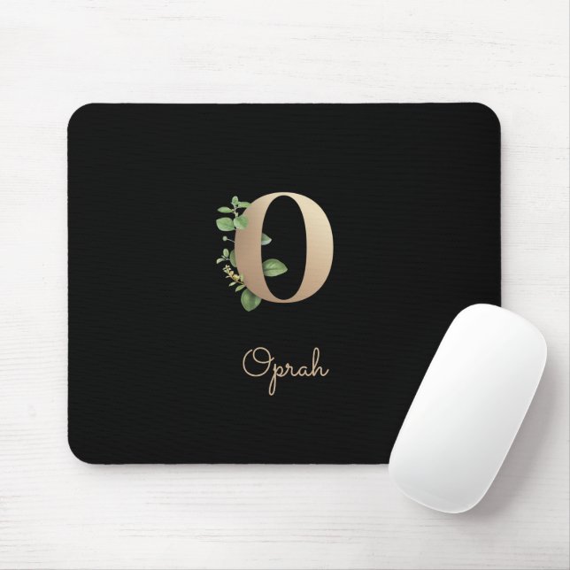 Elegant Botanical Monogram Letter O  Mouse Mat (With Mouse)
