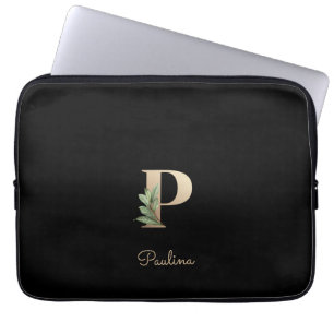 Elegant Botanical Monogram Letter P Laptop Sleeve