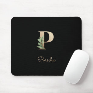 Elegant Botanical Monogram Letter P Mouse Mat