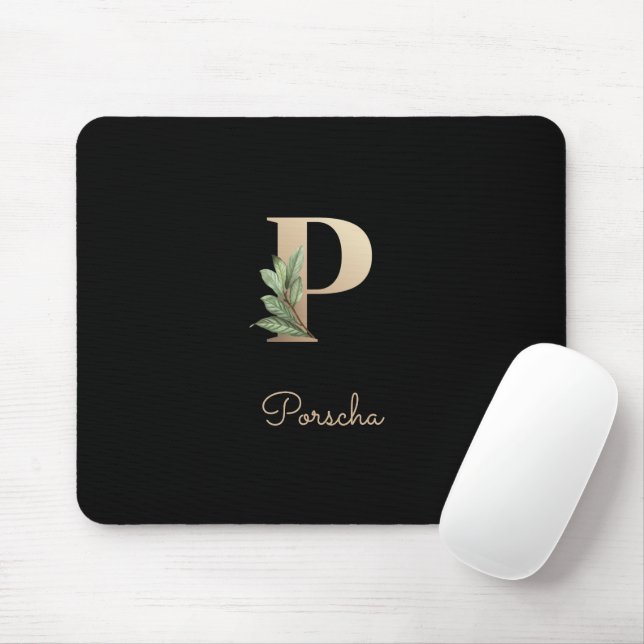Elegant Botanical Monogram Letter P  Mouse Mat (With Mouse)
