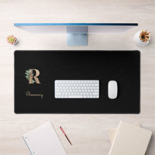 Elegant Botanical Monogram Letter R Desk Mat