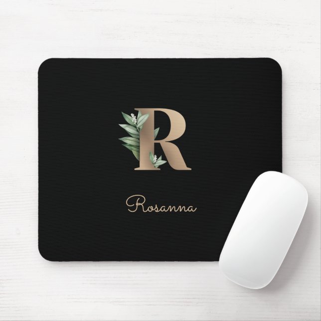Elegant Botanical Monogram Letter R  Mouse Mat (With Mouse)