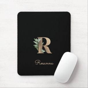 Elegant Botanical Monogram Letter R Mouse Pad