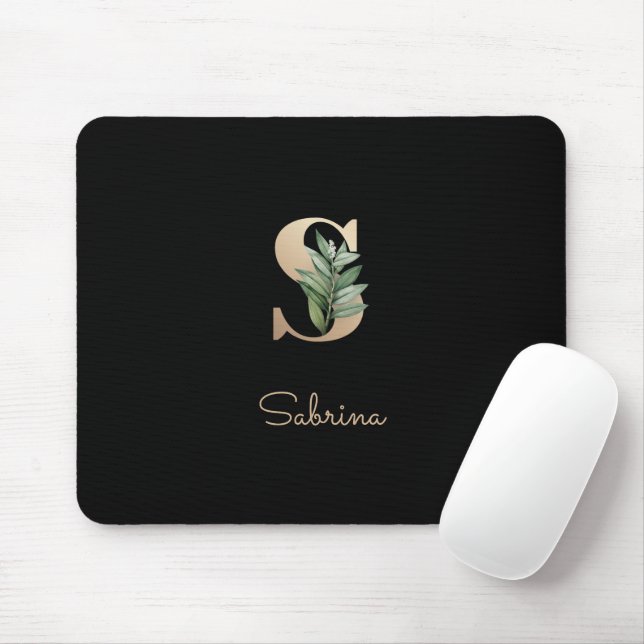 Elegant Botanical Monogram Letter S  Mouse Mat (With Mouse)
