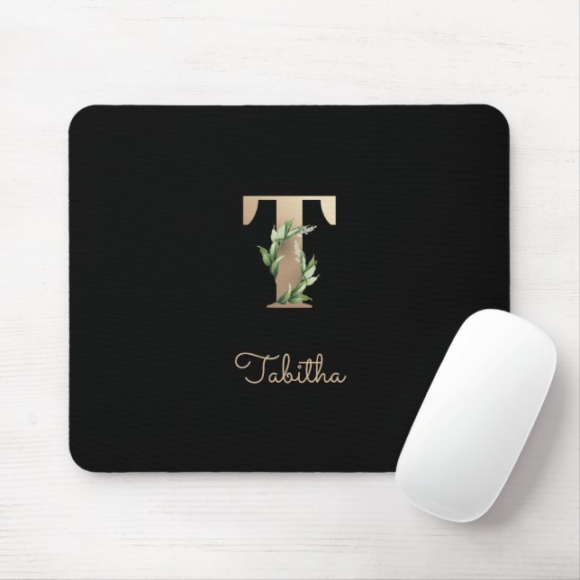Elegant Botanical Monogram Letter T  Mouse Mat (With Mouse)