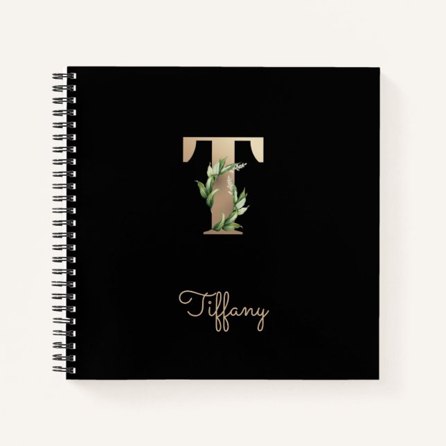 Elegant Botanical Monogram Letter T  Notebook (Front)