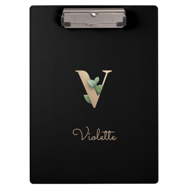 Elegant Botanical Monogram Letter V  Clipboard (Front)