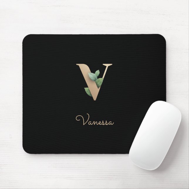 Elegant Botanical Monogram Letter V  Mouse Mat (With Mouse)