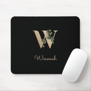 Elegant Botanical Monogram Letter W Mouse Mat