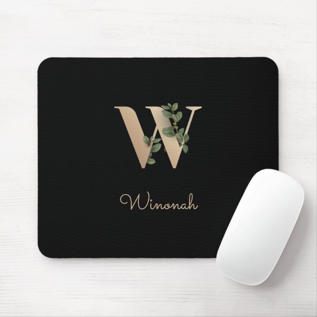 Elegant Botanical Monogram Letter W  Mouse Mat (With Mouse)