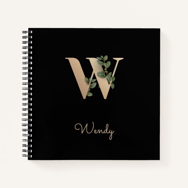 Elegant Botanical Monogram Letter W  Notebook (Front)