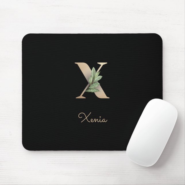Elegant Botanical Monogram Letter X  Mouse Mat (With Mouse)