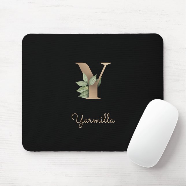 Elegant Botanical Monogram Letter Y  Mouse Mat (With Mouse)