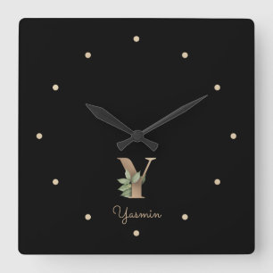 Elegant Botanical Monogram Letter Y Square Wall Clock