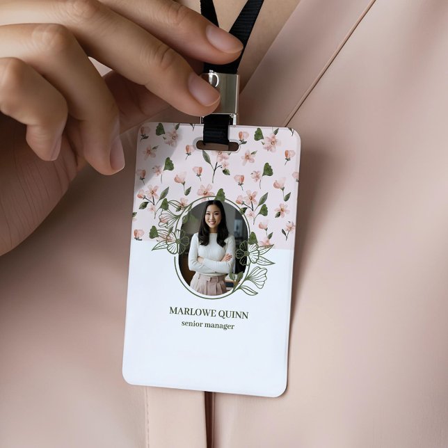 Elegant Botanical Monogram Logo Floral Watercolor  ID Badge (Elegant Botanical Monogram Logo Floral Watercolor Badge)