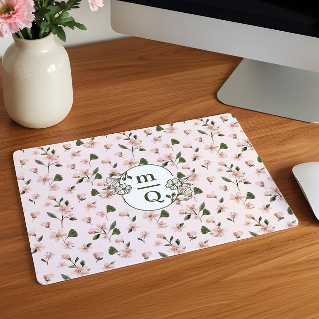 Elegant Botanical Monogram Logo Floral Watercolor  Mouse Mat (Elegant Botanical Monogram Logo Floral Watercolor Mouse Pad)
