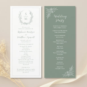 Elegant Botanical Monogram Sage Green Wedding Programme