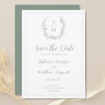 Elegant Botanical Monogram Sage Green Wedding