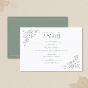 Elegant Botanical Monogram Sage Wedding Details Enclosure Card