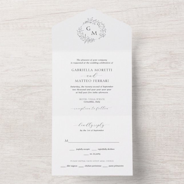 Elegant Botanical Monogram Wedding All In One Invitation (Inside)