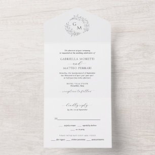 Elegant Botanical Monogram Wedding All In One Invitation
