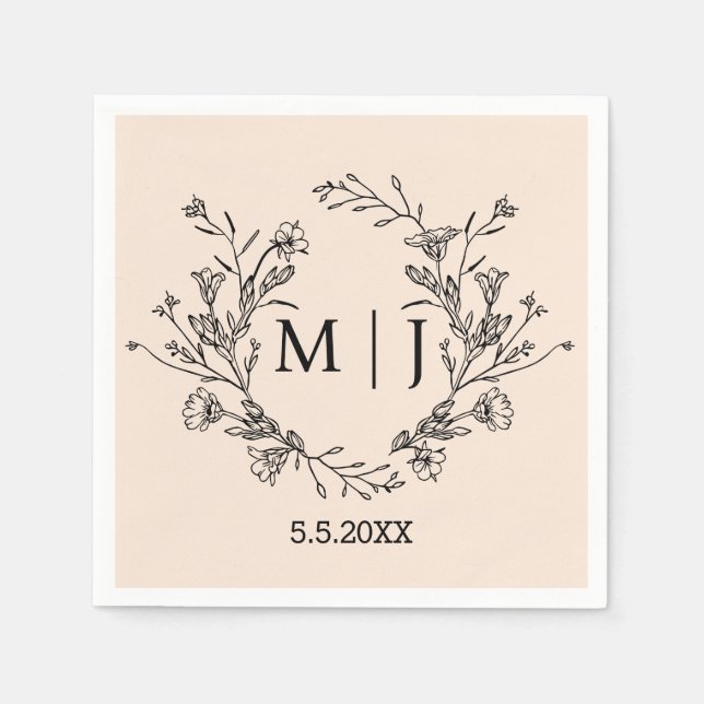 elegant botanical monogram wedding chic napkin (Front)