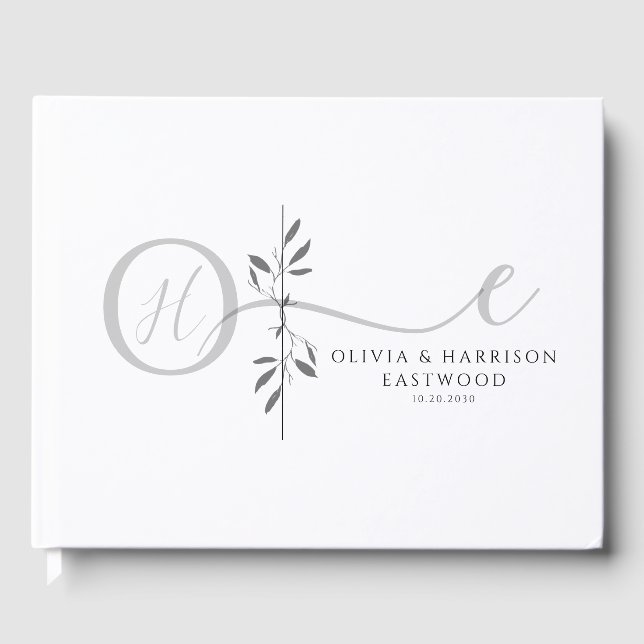 Elegant Botanical Monogram Wedding Guest Book (Front)