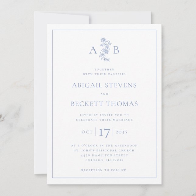 Elegant Botanical Monogram Wedding Invitation (Front)