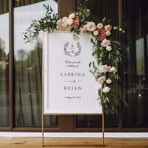 Elegant Botanical Monogram Wreath Wedding Welcome Poster