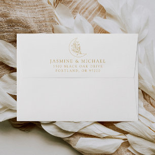 Elegant Botanical Moon and Stars Gold Wedding Envelope